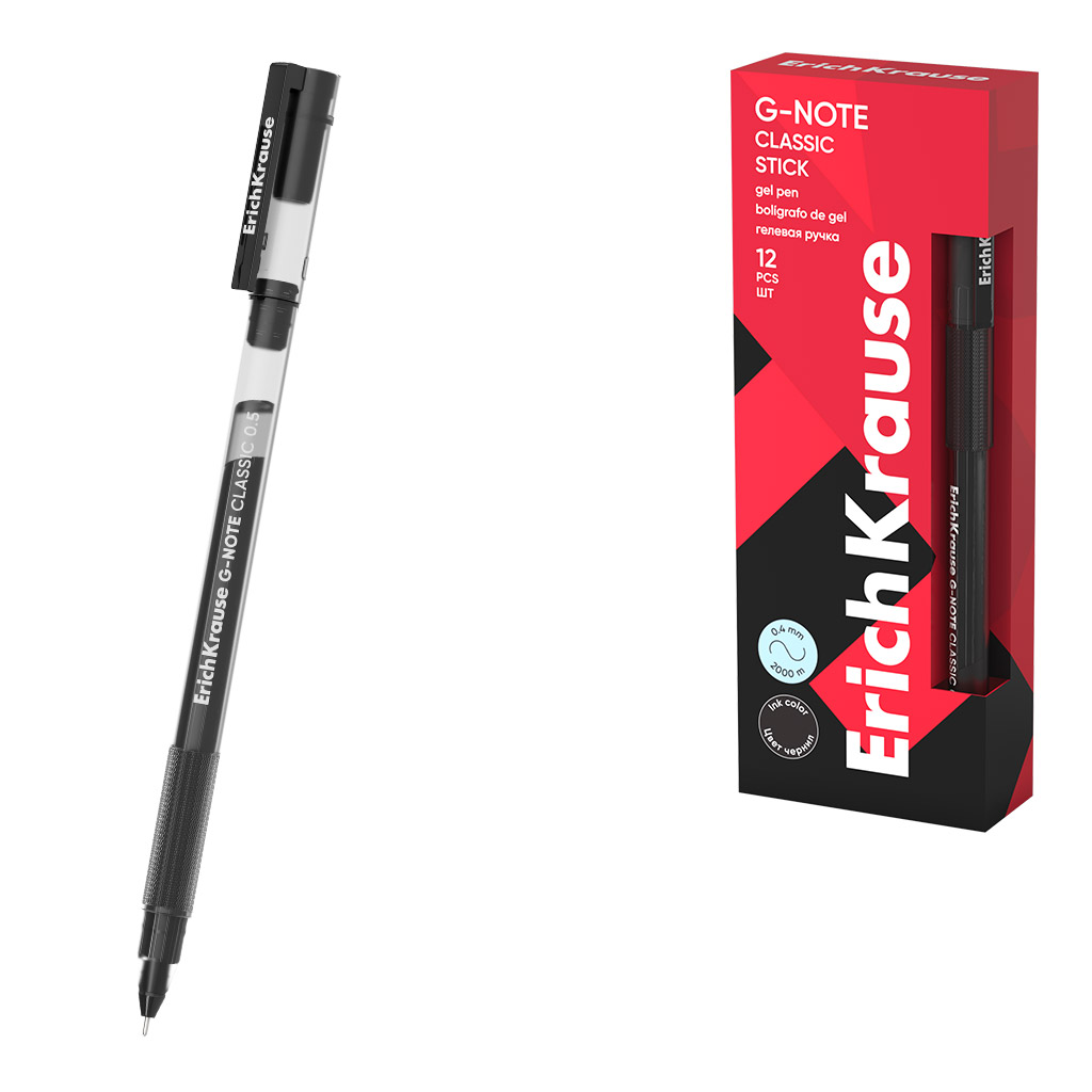 Ручка гелевая ErichKrause G-Note Stick Classic 0.5, цвет чернил черный (в Ручка гелевая ErichKrause G-Note Stick Classic 0.5, цвет чернил черный (в