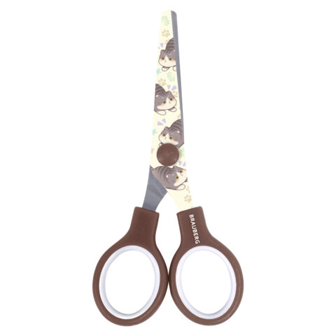 Ножницы 130 мм, коричневые, с цветной печатью "Милые котики", BRAUBERG