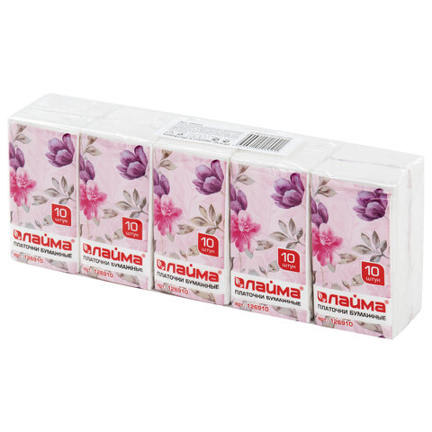 Платки носовые ЛАЙМА, 3-х слойные, 10 шт. х (спайка 10 пачек), 20х20 см, 126910