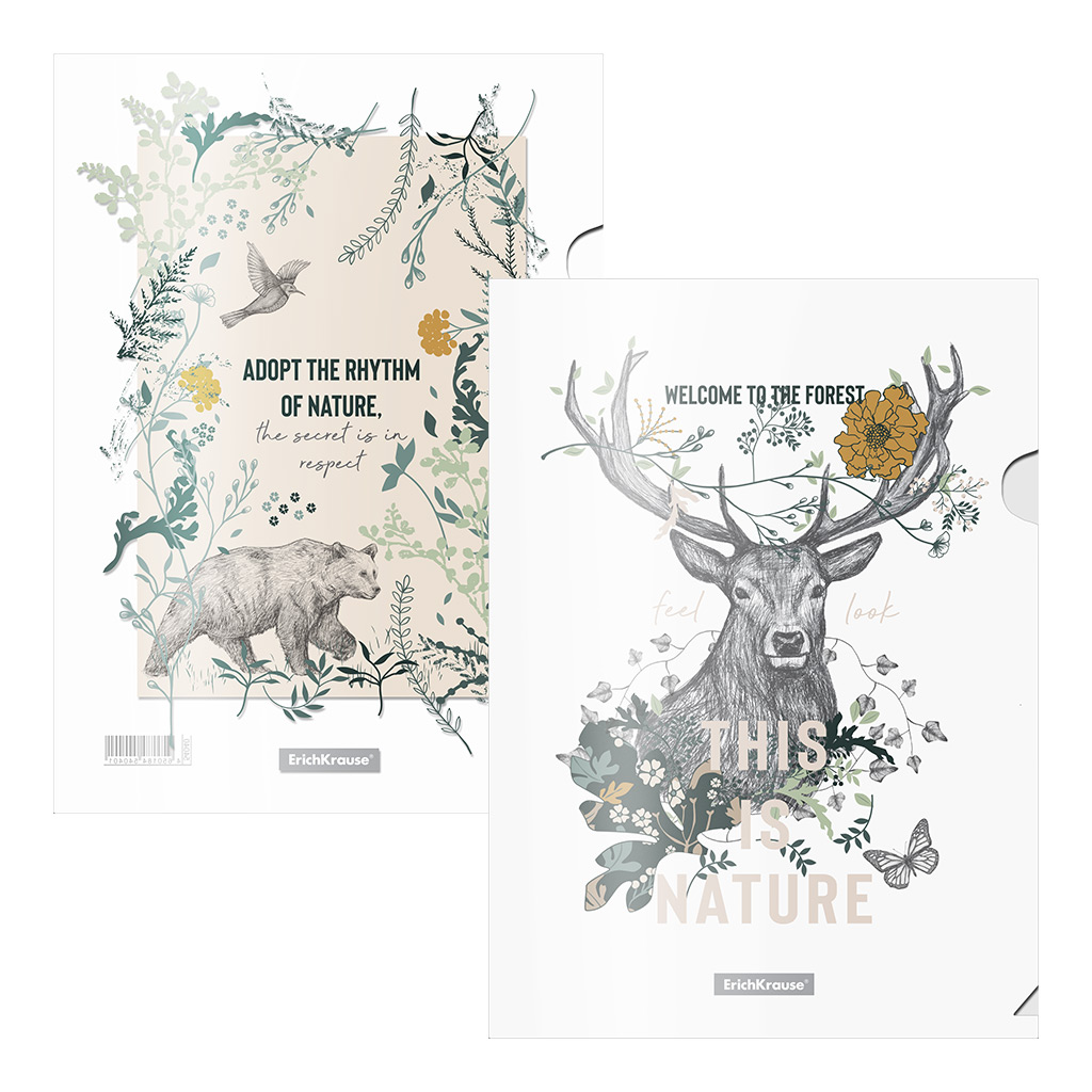 Набор из 4 папок-уголков пластиковых Erich Krause® Natural Life, A4, ассорти Набор из 4 папок-уголков пластиковых Erich Krause® Natural Life, A4, ассорти