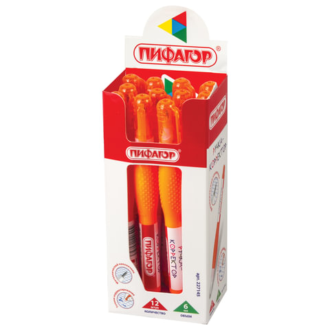Ручка-корректор ПИФАГОР, 6 мл, металлический наконечник, 227145 Ручка-корректор ПИФАГОР, 6 мл, металлический наконечник, 227145