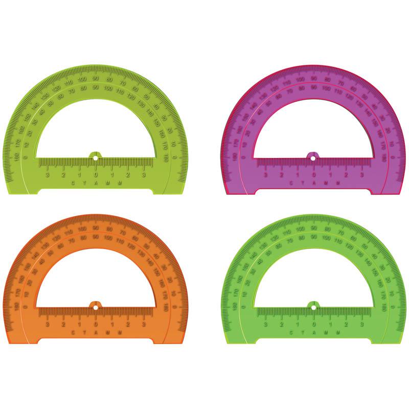 Транспортир 12см, 180°, отливная шкала, прозрачный флуоресцентный, 4цв.: ТР31 Транспортир 12см, 180°, отливная шкала, прозрачный флуоресцентный, 4цв.: ТР31