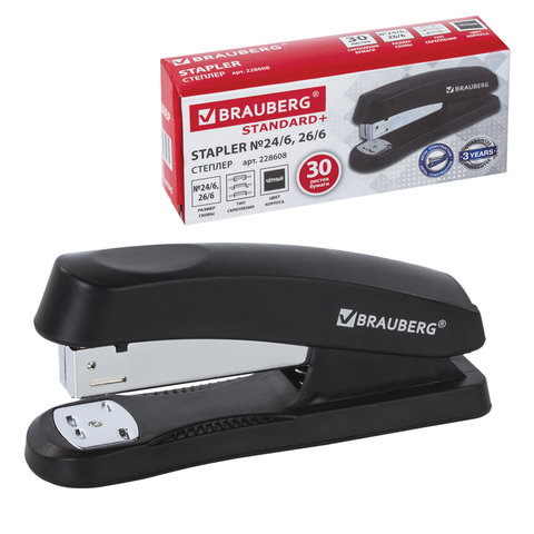Степлер №24/6, 26/6 BRAUBERG "Standard+", до 30 листов, черный, 228608 Степлер №24/6, 26/6 BRAUBERG "Standard+", до 30 листов, черный, 228608