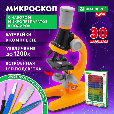 Микроскоп с подсветкой, 30 предметов, в т.ч. набор из 12 микропрепаратов в Микроскоп с подсветкой, 30 предметов, в т.ч. набор из 12 микропрепаратов в