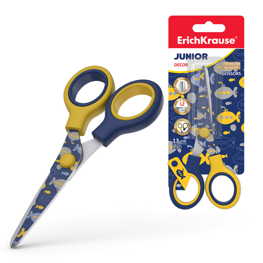 Ножницы ErichKrause® Junior Decor Submarine с принтом на лезвиях, 13см (в Ножницы ErichKrause® Junior Decor Submarine с принтом на лезвиях, 13см (в