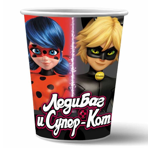 Стаканы бумажные Леди Баг и Супер-Кот черно-розовые 250мл, 6 штук Стаканы бумажные Леди Баг и Супер-Кот черно-розовые 250мл, 6 штук
