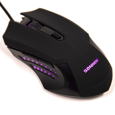 Мышь проводная игровая SONNEN I3, пластик, 6 кнопок, 800-2400 dpi,