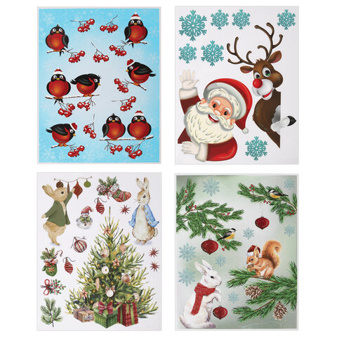 Наклейка для окон (1 штука) двусторонняя МНОГОРАЗОВАЯ 30х38 см, "Ассорти № Наклейка для окон (1 штука) двусторонняя МНОГОРАЗОВАЯ 30х38 см, "Ассорти №