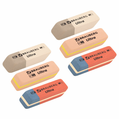 Ластики BRAUBERG "Ultra Mix" 6 шт., размер ластика 41х14х8 мм, Ластики BRAUBERG "Ultra Mix" 6 шт., размер ластика 41х14х8 мм,