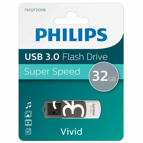 Флеш-диск 32 GB PHILIPS VIVID, разъем USB 3.0, черный, FM32FD00B/97 Флеш-диск 32 GB PHILIPS VIVID, разъем USB 3.0, черный, FM32FD00B/97