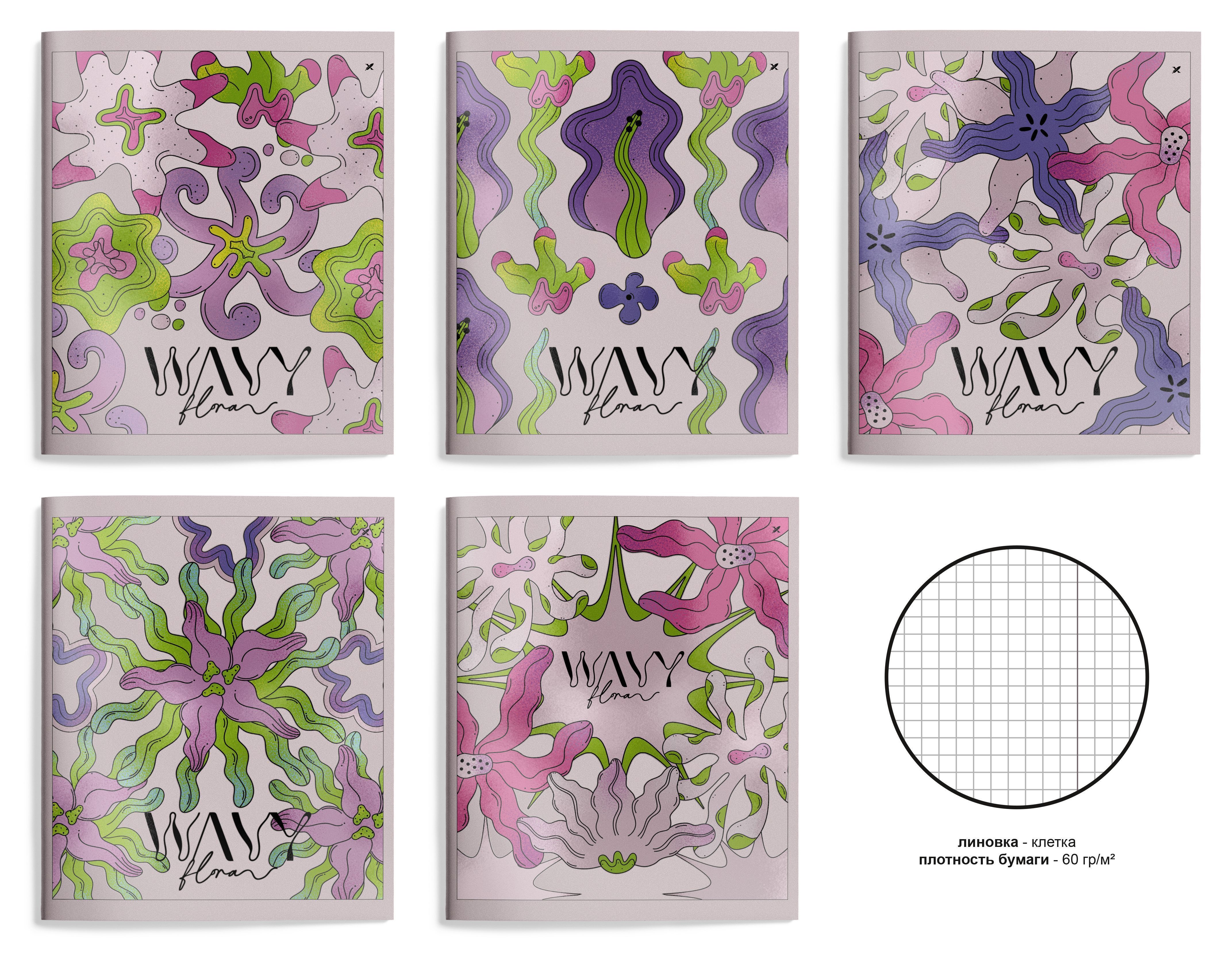 Тетрадь 48 л. А5 кл. скреп. офс. LOREX WAVY FLORAL мел. карт. запечатка форзаца, Тетрадь 48 л. А5 кл. скреп. офс. LOREX WAVY FLORAL мел. карт. запечатка форзаца,