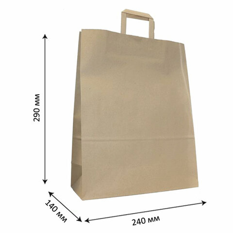 Крафт-пакет бумажный 24х14х29 см, плоские ручки, плотность 90 г/м2, 110517 Крафт-пакет бумажный 24х14х29 см, плоские ручки, плотность 90 г/м2, 110517