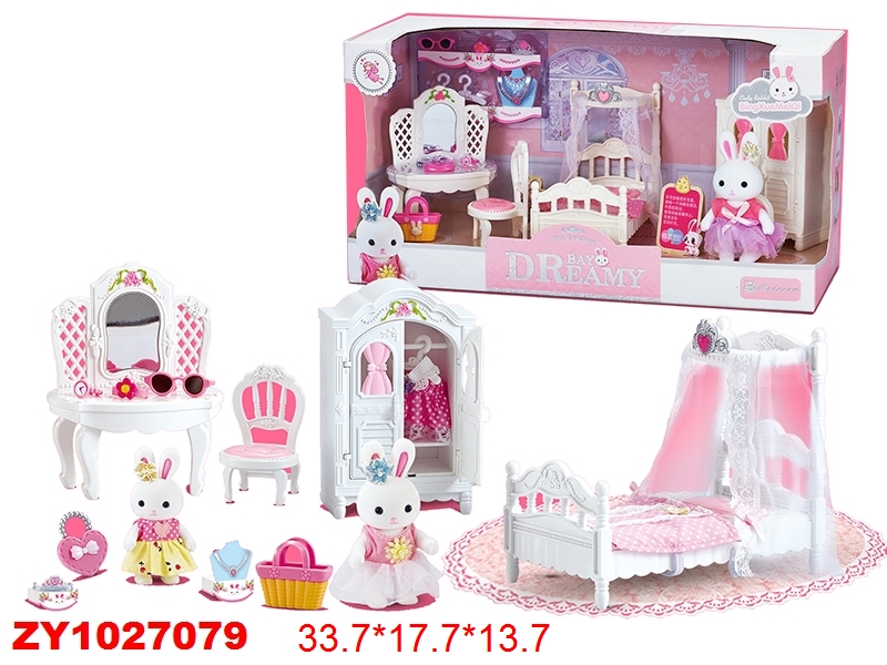 Кукла зайчик с набором мебели "Спальня" Кукла зайчик с набором мебели "Спальня"