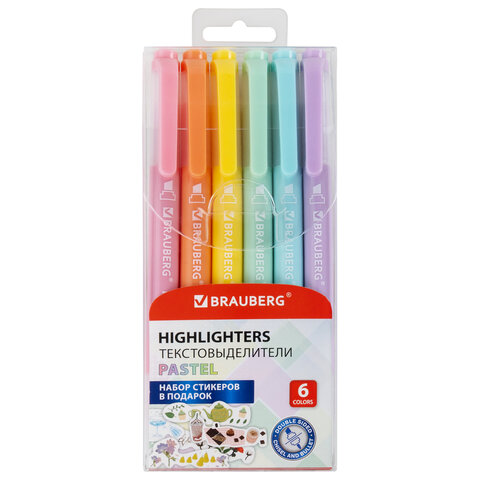 Набор текстовыделителей двусторонних 6 ПАСТЕЛЬНЫХ ЦВЕТОВ, BRAUBERG "TWIN Набор текстовыделителей двусторонних 6 ПАСТЕЛЬНЫХ ЦВЕТОВ, BRAUBERG "TWIN