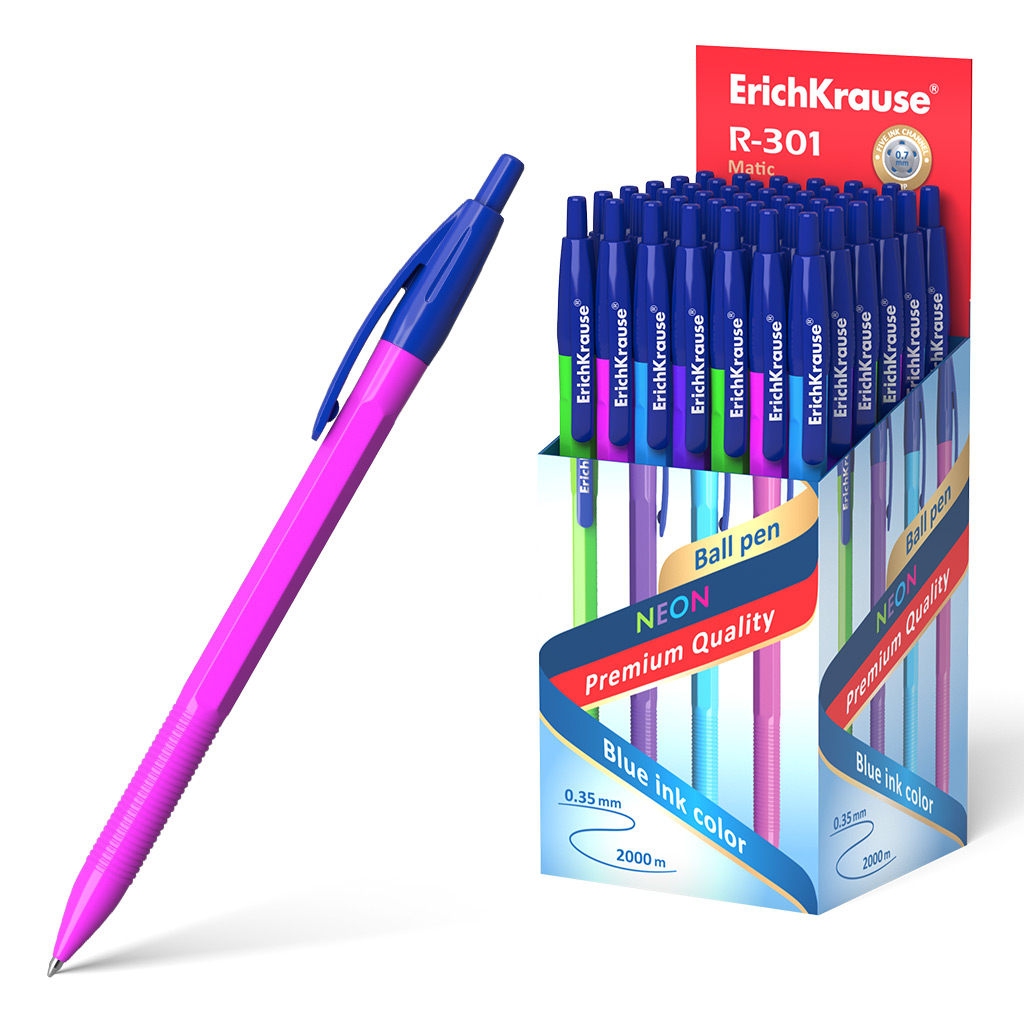 Ручка шариковая автоматическая Erich Krause® R-301 Neon Matic 0.7, цвет чернил Ручка шариковая автоматическая Erich Krause® R-301 Neon Matic 0.7, цвет чернил