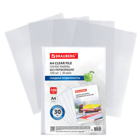 Папки-файлы БЕЗ ПЕРФОРАЦИИ для хранения и защиты документов А4 BRAUBERG,