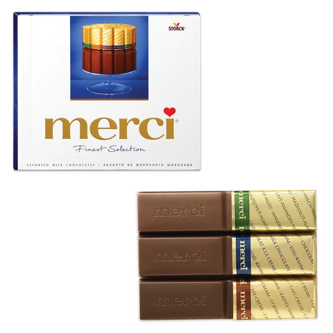 Конфеты MERCI ассорти из молочного шоколада, 250 г, ГЕРМАНИЯ, 015416-00/35/49 Конфеты MERCI ассорти из молочного шоколада, 250 г, ГЕРМАНИЯ, 015416-00/35/49