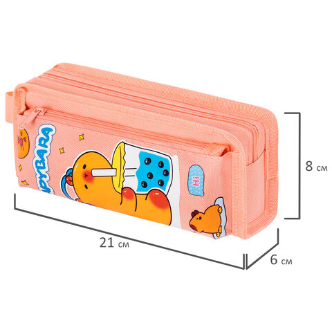 Пенал ЮНЛАНДИЯ ЮНИОР, 2 отделения, с ручкой, полиэстер, "Capybara", Пенал ЮНЛАНДИЯ ЮНИОР, 2 отделения, с ручкой, полиэстер, "Capybara",