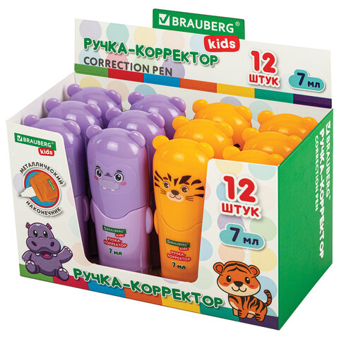 Ручка-корректор BRAUBERG KIDS "ЗВЕРЯТА", 7 мл, металлический