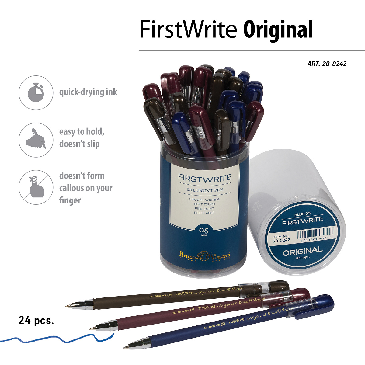 РУЧКА "FirstWrite. Original" ШАРИКОВАЯ 0.5 ММ, СИНЯЯ