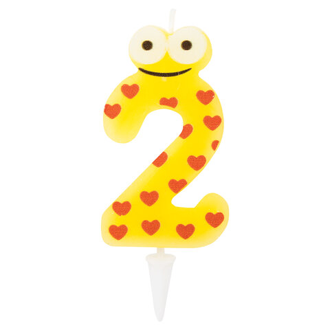 Свеча-цифра для торта "2" "С глазками", 6 см, ЗОЛОТАЯ Свеча-цифра для торта "2" "С глазками", 6 см, ЗОЛОТАЯ