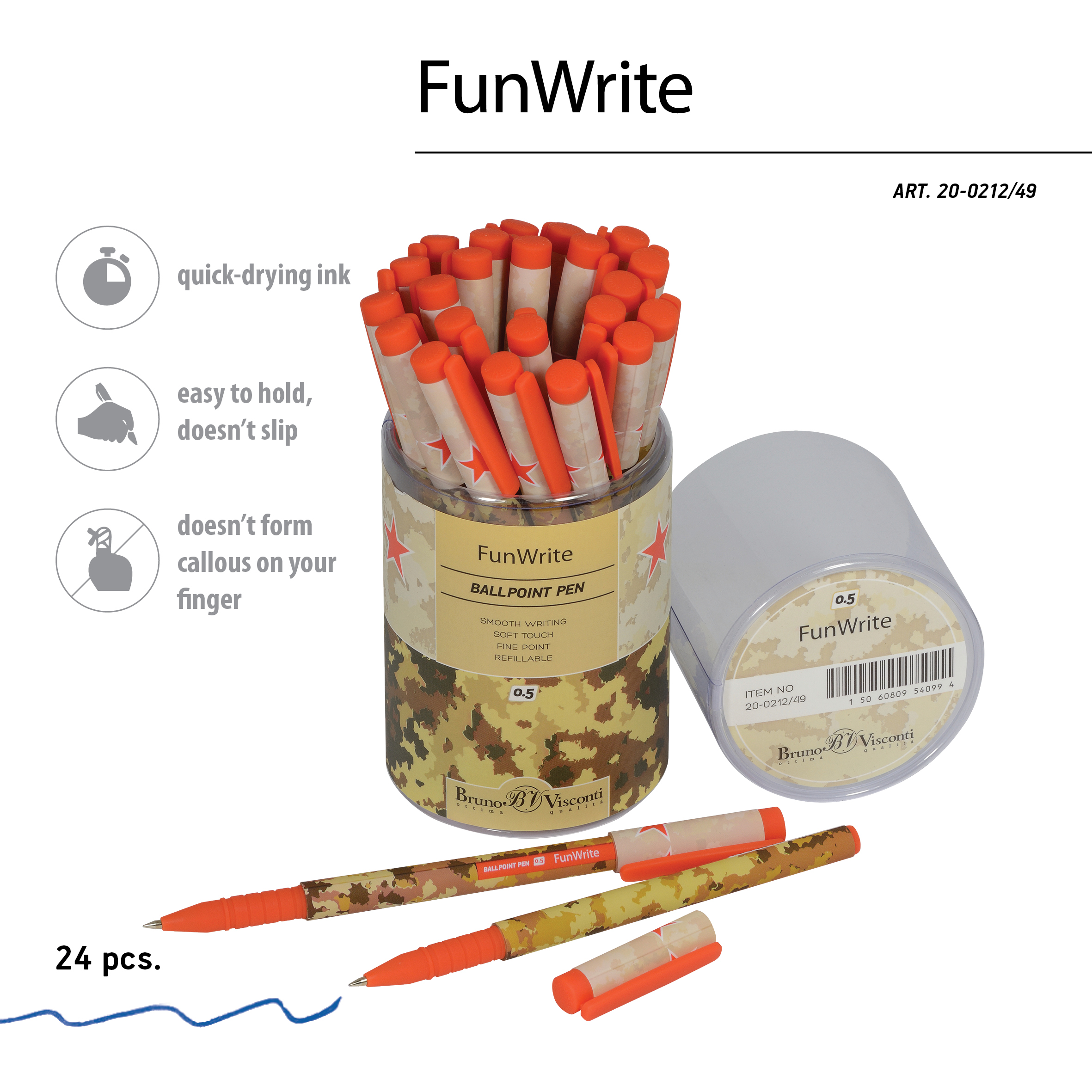 РУЧКА "FunWrite. Military. Sand" ШАРИКОВАЯ, 0.5 ММ, СИНЯЯ