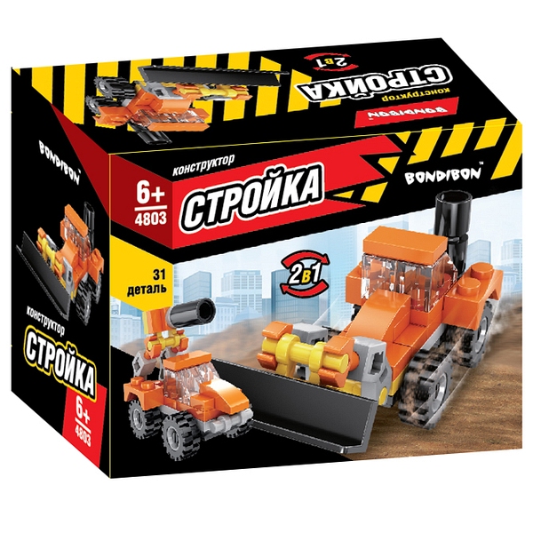Конструктор Bondibon, Стройка, Бульдозер, 31 деталь, 2 в 1 Конструктор Bondibon, Стройка, Бульдозер, 31 деталь, 2 в 1