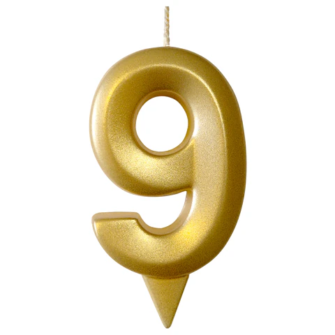 Свеча-цифра для торта "9", форма ГРАНЬ, золото, 7 см, на ножке, в Свеча-цифра для торта "9", форма ГРАНЬ, золото, 7 см, на ножке, в