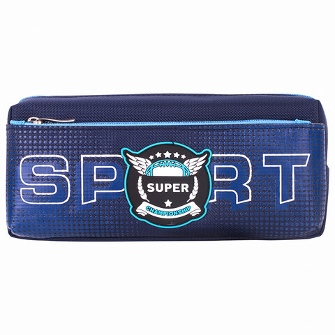 Пенал ЮНЛАНДИЯ, 2 отделения, полиэстер, "Super", синий, 21х6х9 см,
