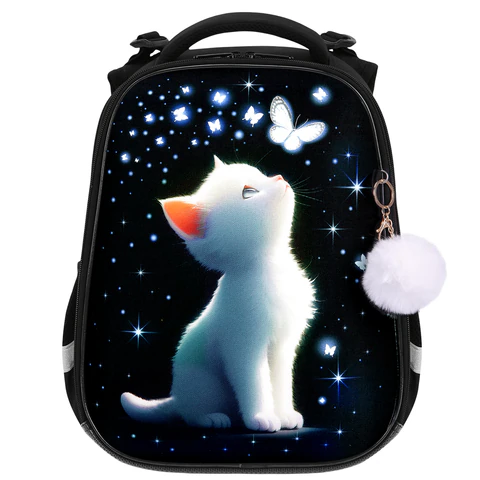 Ранец BRAUBERG PREMIUM, 2 отделения, с брелком, "White kitten",
