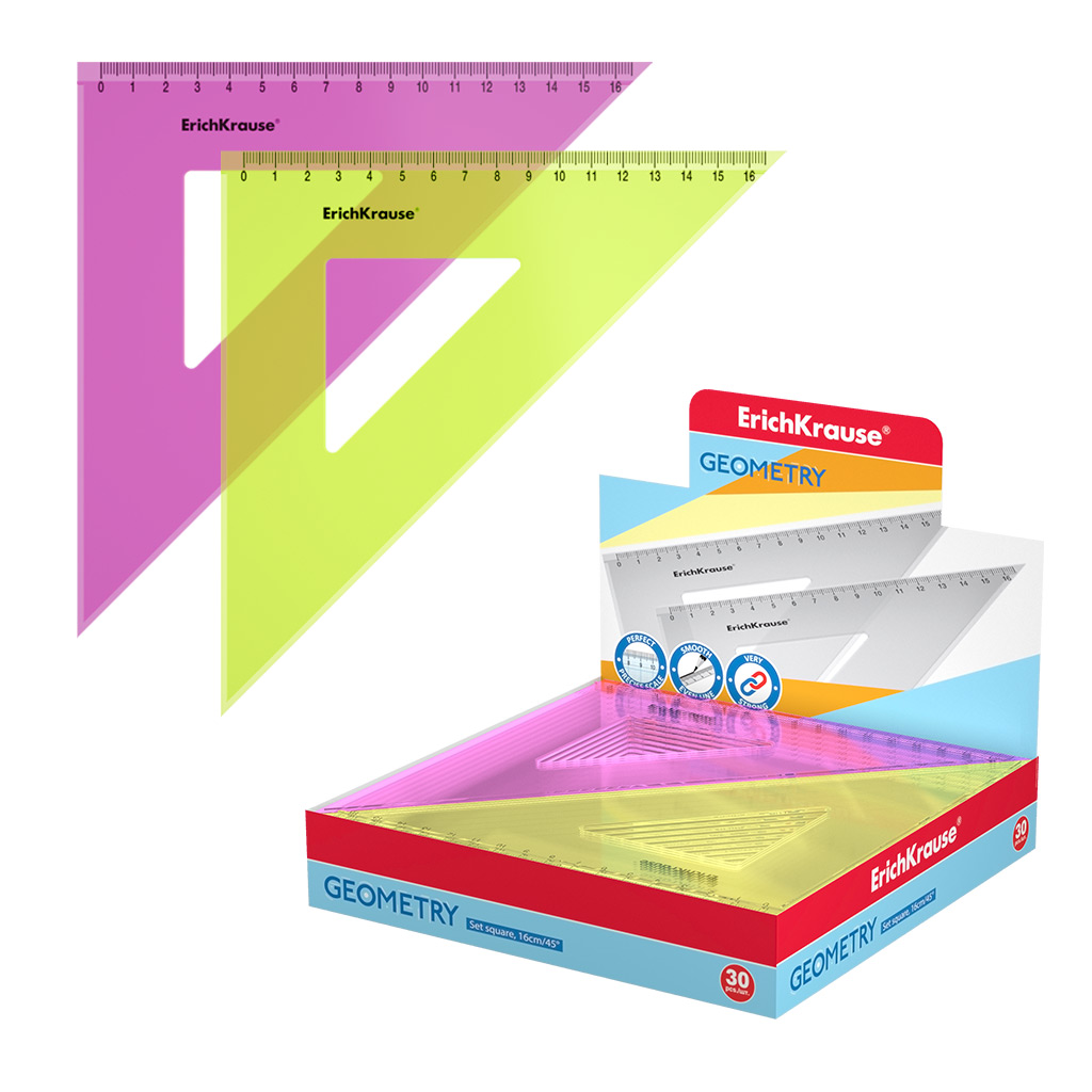 Угольник пластиковый Erich Krause Neon, 45°/16см, ассорти (в коробке-дисплее по Угольник пластиковый Erich Krause Neon, 45°/16см, ассорти (в коробке-дисплее по