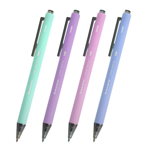 Ручки шариковые автоматические BRAUBERG "VIVID PASTEL", СИНИЕ, НАБОР 4 Ручки шариковые автоматические BRAUBERG "VIVID PASTEL", СИНИЕ, НАБОР 4