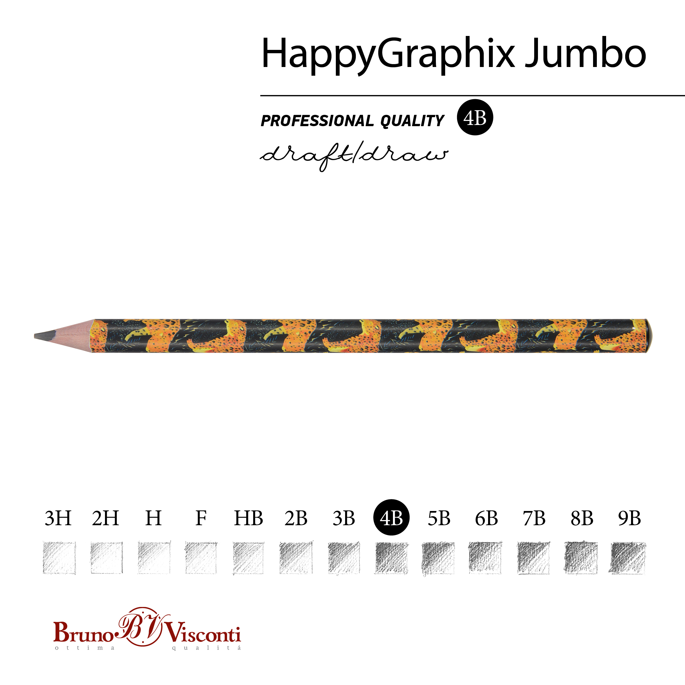 КАРАНДАШ ЧЕРНОГРАФИТОВЫЙ "HappyGraphix Jumbo. Леопард" 4В, 3.5 MM КАРАНДАШ ЧЕРНОГРАФИТОВЫЙ "HappyGraphix Jumbo. Леопард" 4В, 3.5 MM