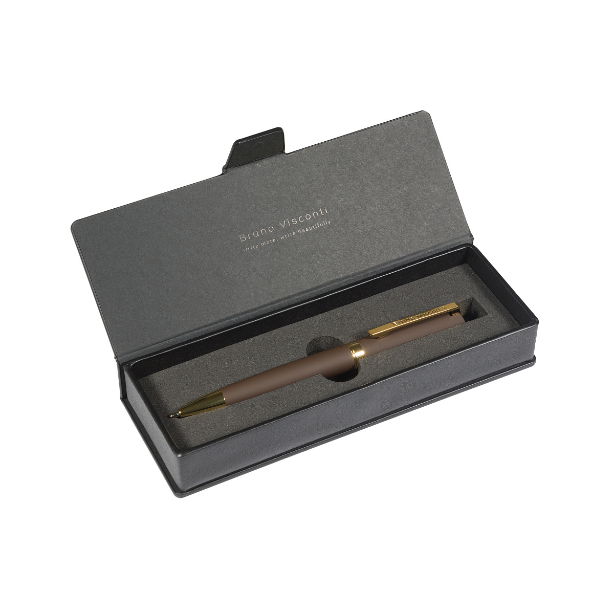 РУЧКА "MILANO" В ФУТЛЯРЕ ИЗ ЭКОКОЖИ 1.0 ММ, СИНЯЯ (корпус коричневый,