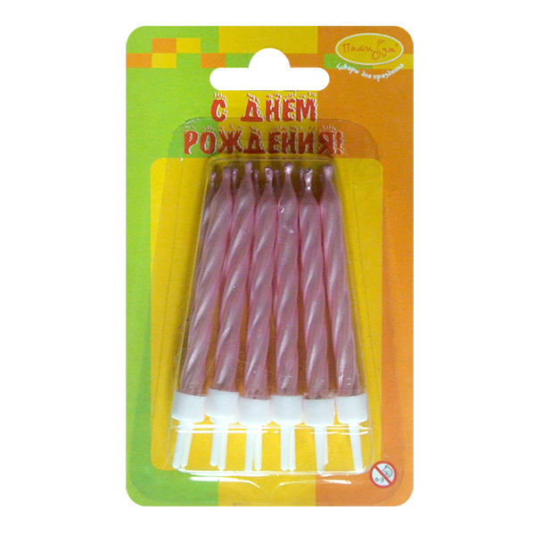 Свечи Перламутр розовый с держателями 12шт 6см Свечи Перламутр розовый с держателями 12шт 6см