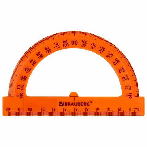 Транспортир 12 см, 180 градусов, BRAUBERG, прозрачный, неоновый, ассорти, 210849