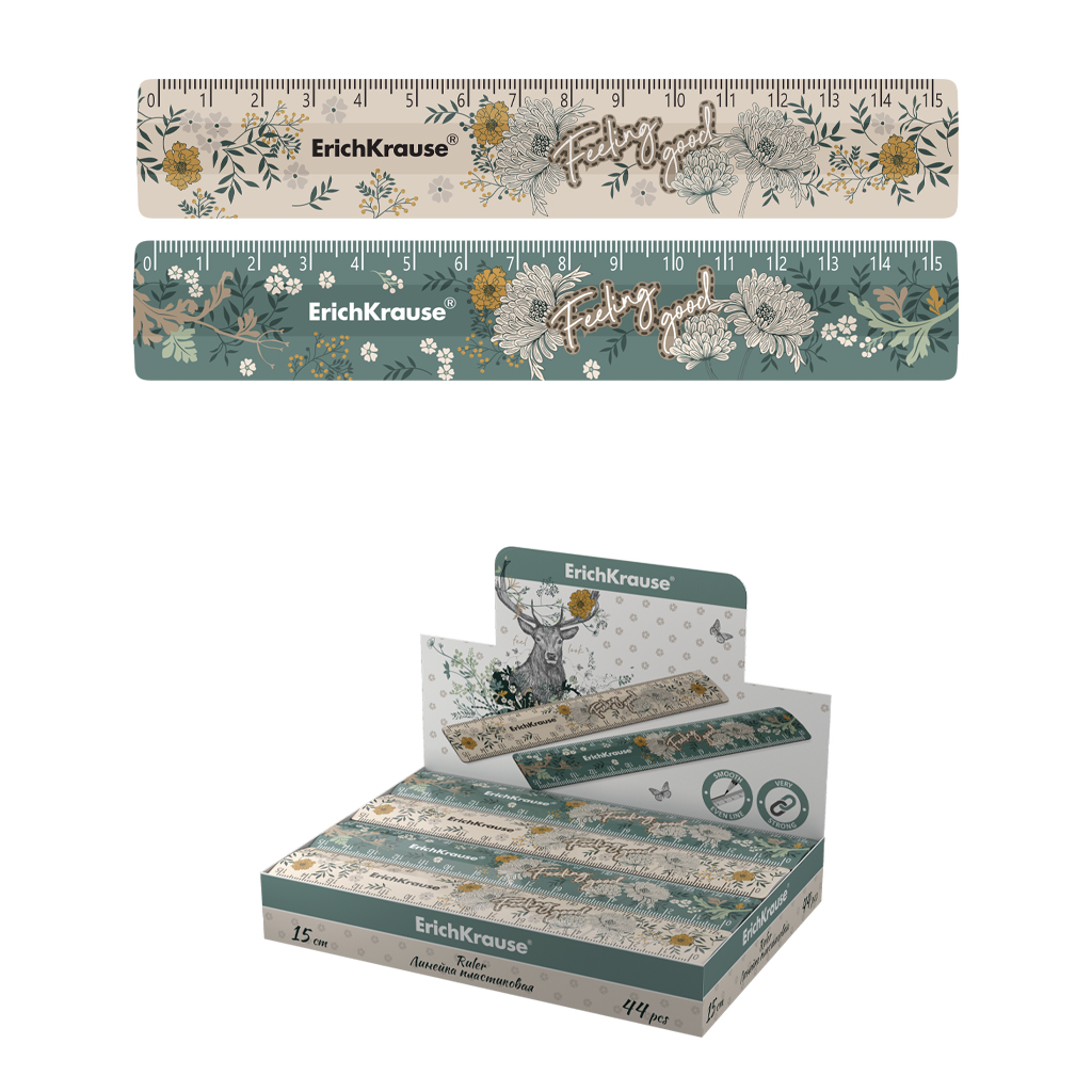 Линейка пластиковая ErichKrause Natural Life, 15см, ассорти из 2 дизайнов, в Линейка пластиковая ErichKrause Natural Life, 15см, ассорти из 2 дизайнов, в