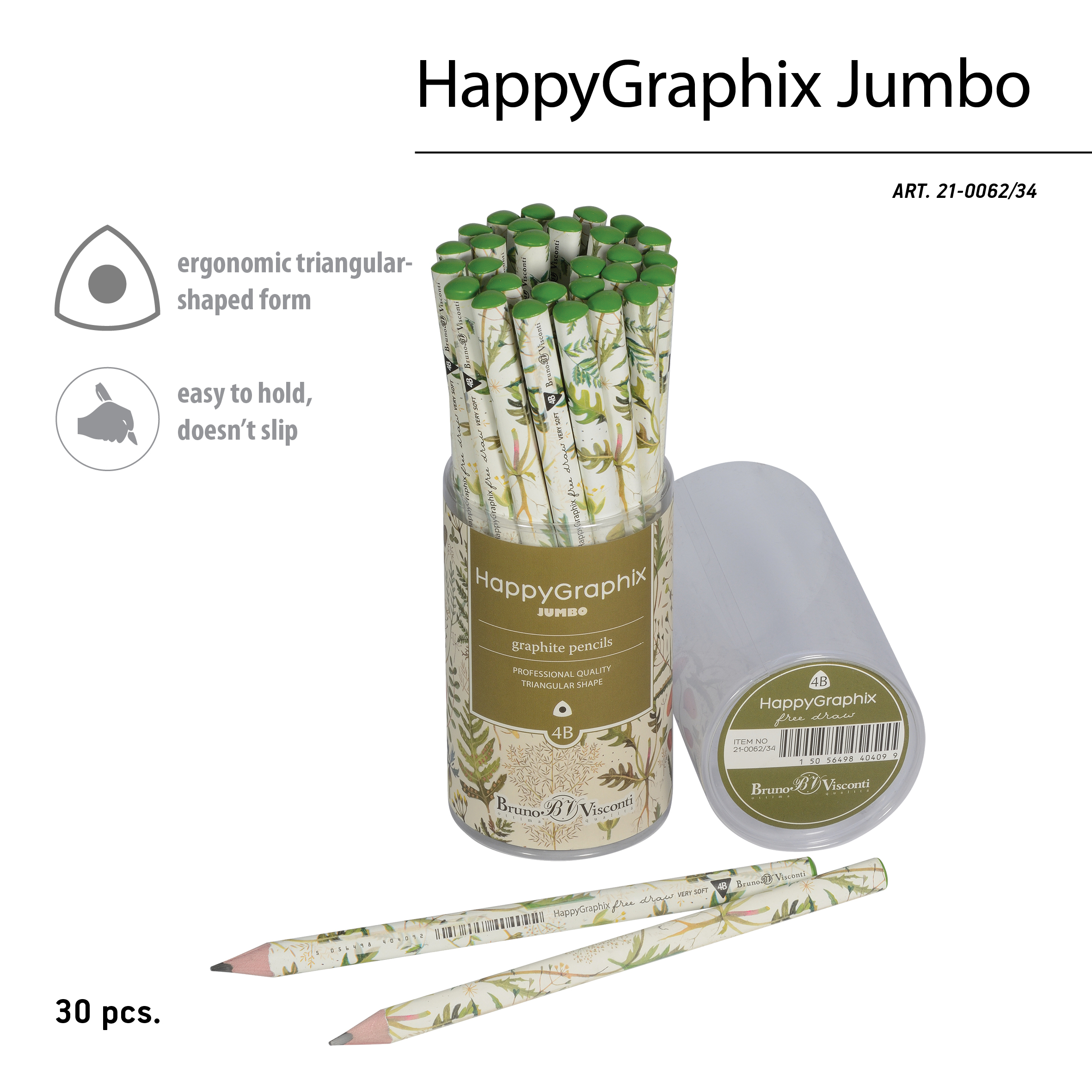 КАРАНДАШ ЧЕРНОГРАФИТОВЫЙ "HappyGraphix Jumbo. Луговые травы" 4В, 3.5 КАРАНДАШ ЧЕРНОГРАФИТОВЫЙ "HappyGraphix Jumbo. Луговые травы" 4В, 3.5