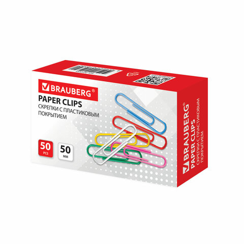 Скрепки BRAUBERG, 50 мм, цветные, 50 шт., в картонной коробке, 221533 Скрепки BRAUBERG, 50 мм, цветные, 50 шт., в картонной коробке, 221533
