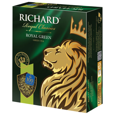 Чай RICHARD (Ричард) "Royal Green", зеленый, 100 пакетиков по 2 г, Чай RICHARD (Ричард) "Royal Green", зеленый, 100 пакетиков по 2 г,