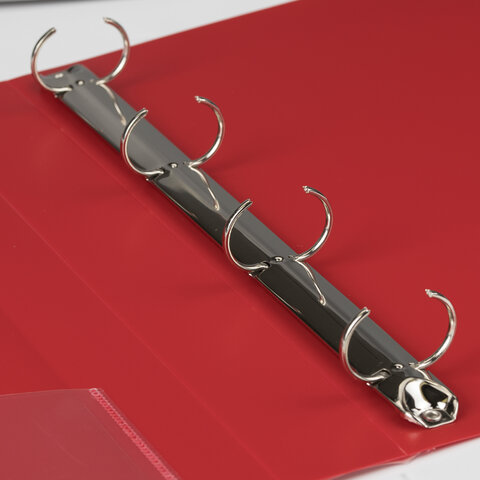 Папка на 4 кольцах, ширина 40 мм, BRAUBERG EXTRA, до 300 листов, КРАСНАЯ, 0,8