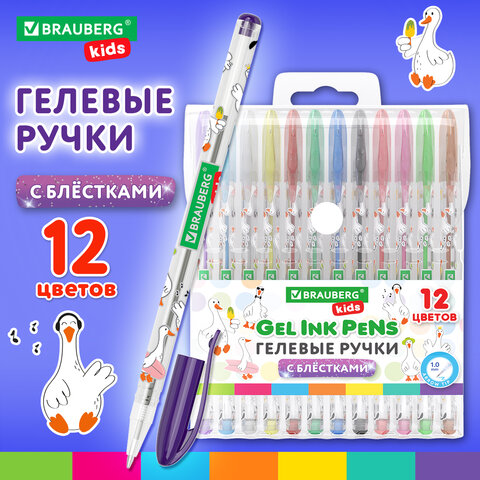 Ручки гелевые С БЛЕСТКАМИ BRAUBERG KIDS "CUTE ANIMALS", НАБОР 12 Ручки гелевые С БЛЕСТКАМИ BRAUBERG KIDS "CUTE ANIMALS", НАБОР 12