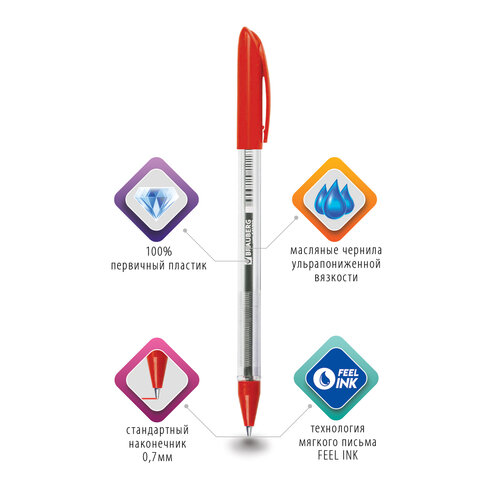 Ручка шариковая масляная BRAUBERG "Rite-Oil", КРАСНАЯ, корпус Ручка шариковая масляная BRAUBERG "Rite-Oil", КРАСНАЯ, корпус