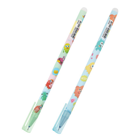 Ручка стираемая гелевая с принтом ЮНЛАНДИЯ "МОНСТРИКИ", СИНЯЯ, корпус