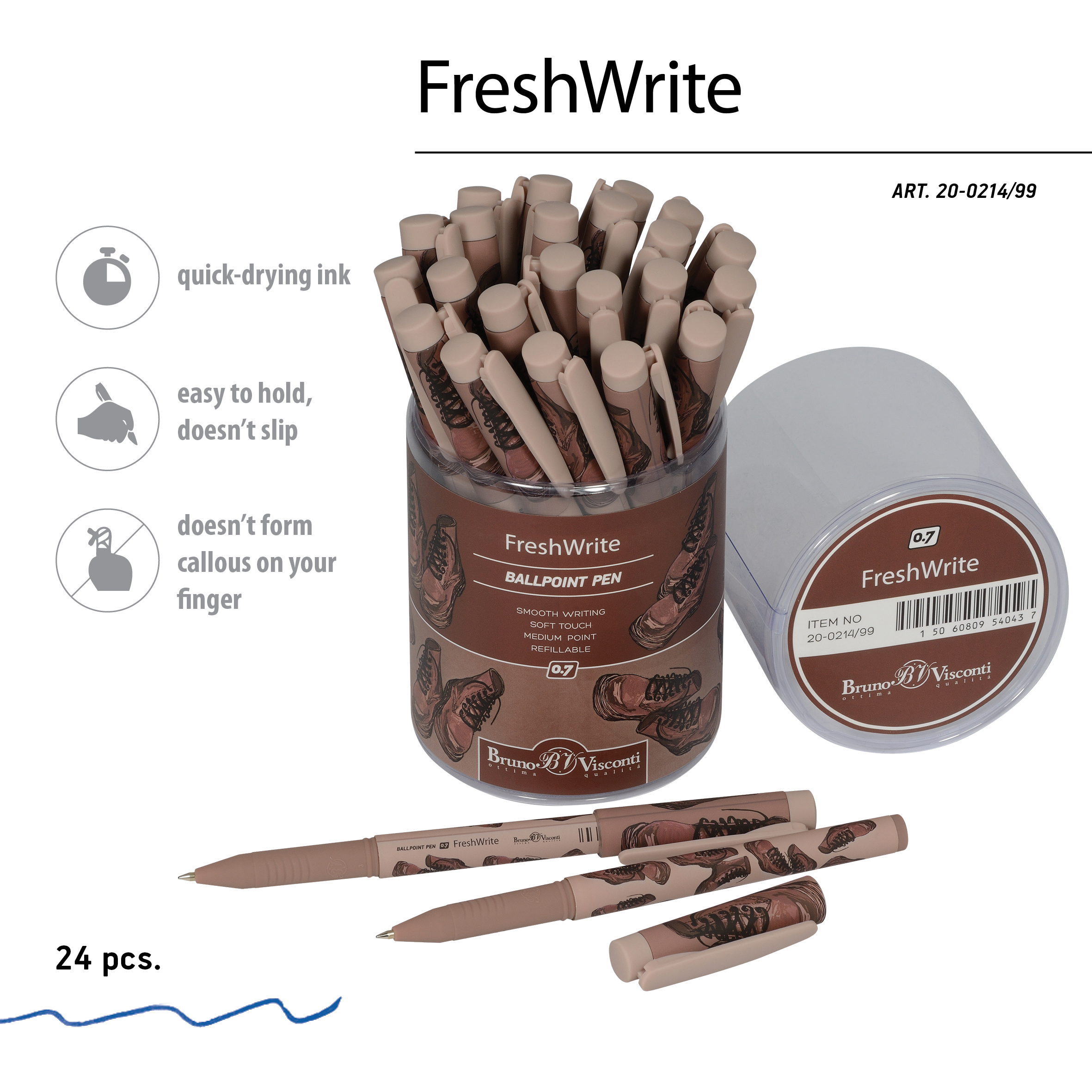 РУЧКА "FreshWrite. Boots. Коричневые ботинки", ШАРИКОВАЯ 0.7 ММ, СИНЯЯ