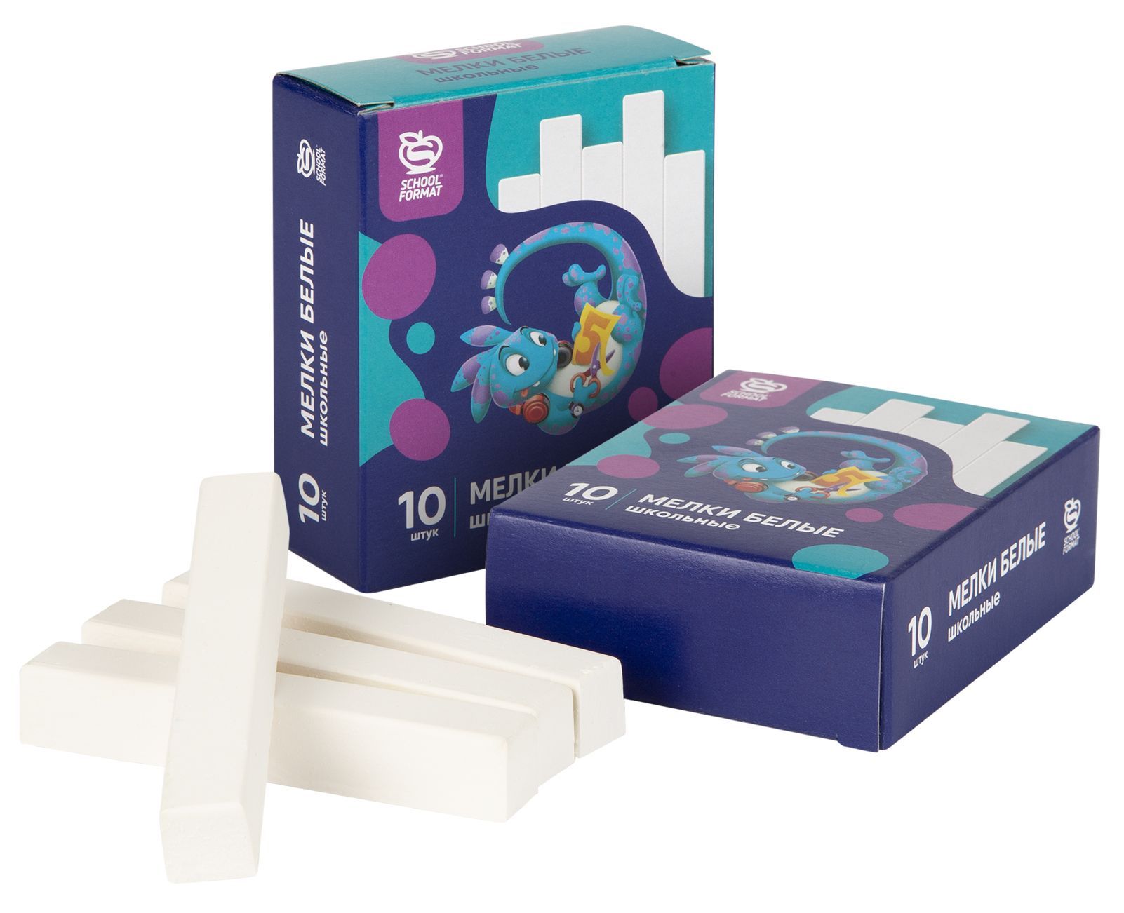 Мелки белые Schoolformat школьные 10 шт квадратные карт.уп. Мелки белые Schoolformat школьные 10 шт квадратные карт.уп.