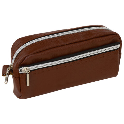 Пенал-косметичка BRAUBERG под фактурную кожу, ассорти, коричневый, красный, Пенал-косметичка BRAUBERG под фактурную кожу, ассорти, коричневый, красный,