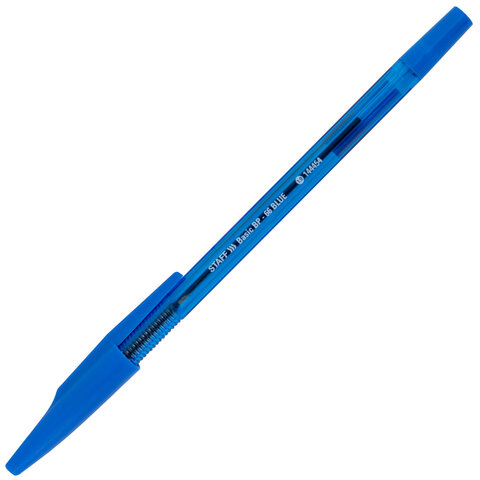Ручка шариковая STAFF "Basic BP-66 BLUE", СИНЯЯ, корпус синий, узел 1
