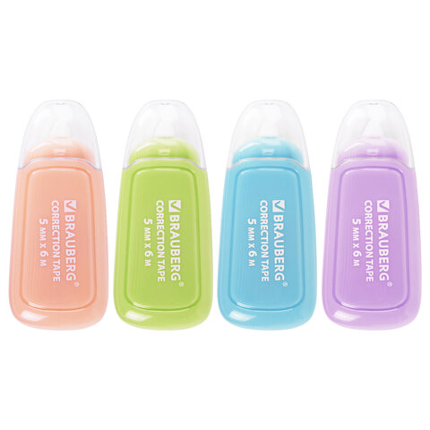 Корректирующая лента BRAUBERG COMPACT PLUS PASTEL, 5 мм х 6 м, корпус ассорти, Корректирующая лента BRAUBERG COMPACT PLUS PASTEL, 5 мм х 6 м, корпус ассорти,