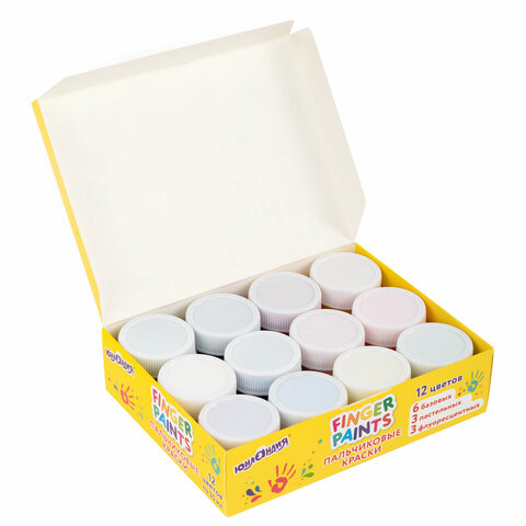 Краски пальчиковые для малышей от 1 года, 12 цветов (6 базовых + 3 пастельных +
